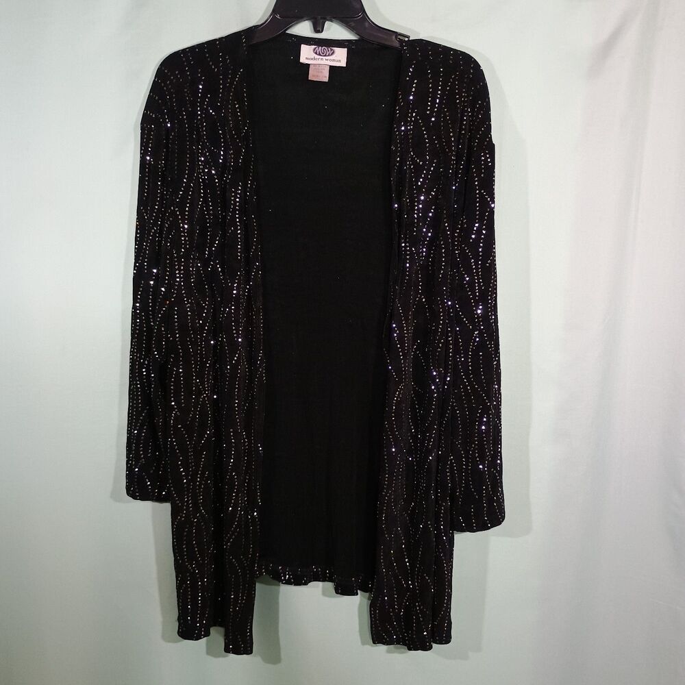Black Sequin Cardigan Womens Open Front Long Sleeve Sparkle Evening Layering Top